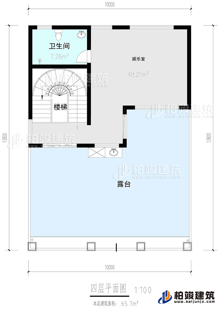 四层:娱乐室，公卫，楼梯，露台