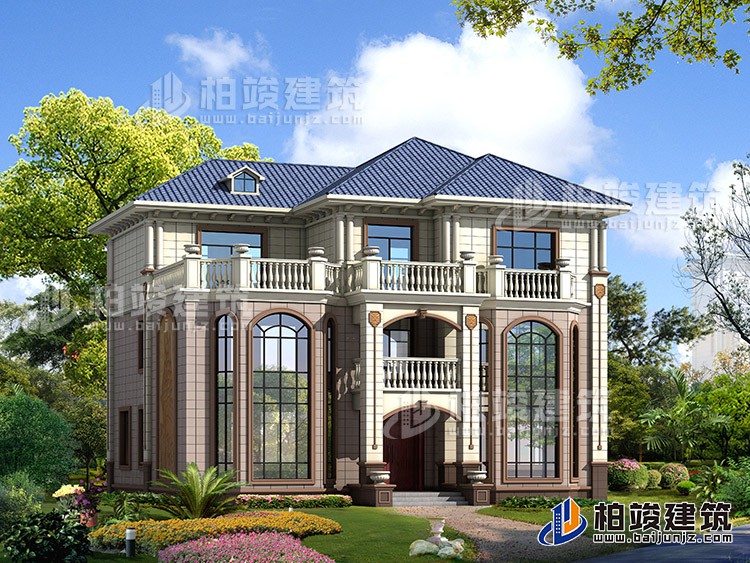 占地190平客厅挑高三层楼房设计图，复式结构BZ364-简欧风格