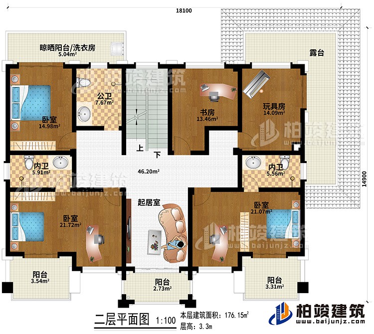 新款农村四层别墅设计图纸及效果图，外立面清新别致BZ412-新中式风格