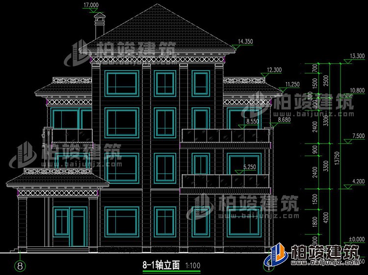 新款农村四层别墅设计图纸及效果图，外立面清新别致BZ412-新中式风格