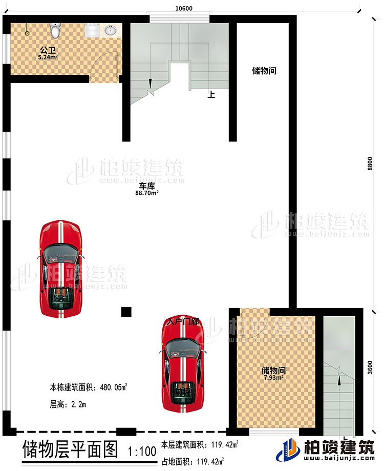 地下室：2储物间、公卫、车库