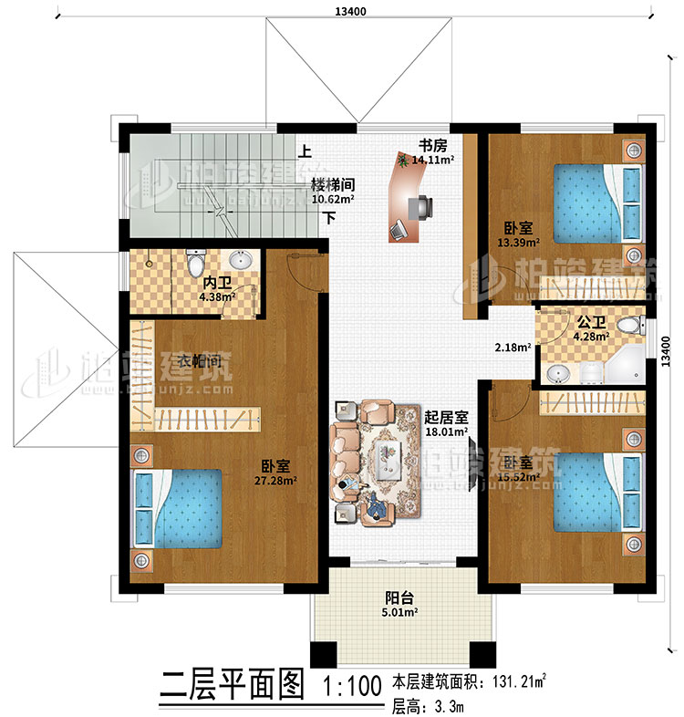 二层：室外观景露台、地下车库入口、入户门廊、玄关、客厅、神龛、茶室、楼梯间、2卧室、公卫、内卫